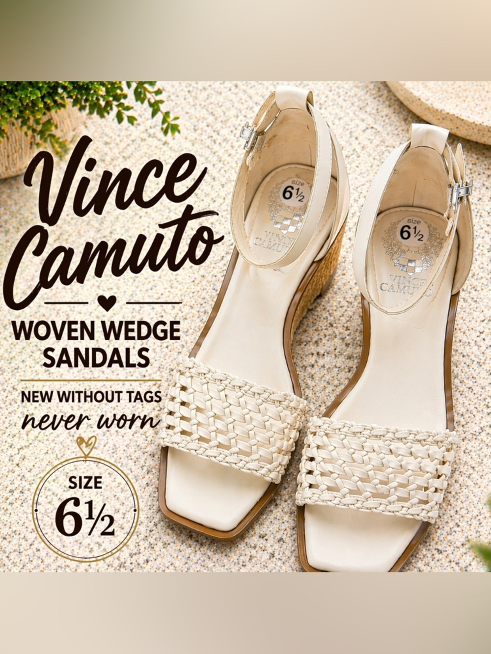 Vince Camuto Woven Cream Sandals NWOT | Neutral Luxe Summer | Size 6.5